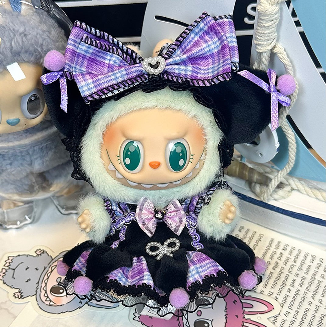 Doll clothing & Accessories Set - Purple Plaid Bow